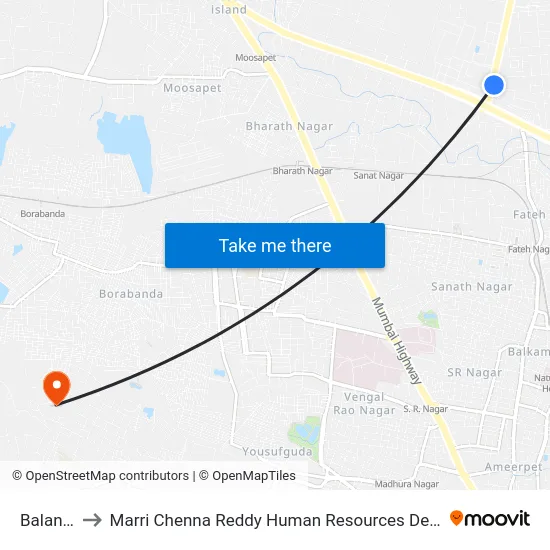 Balanagar to Marri Chenna Reddy Human Resources Development Institute map