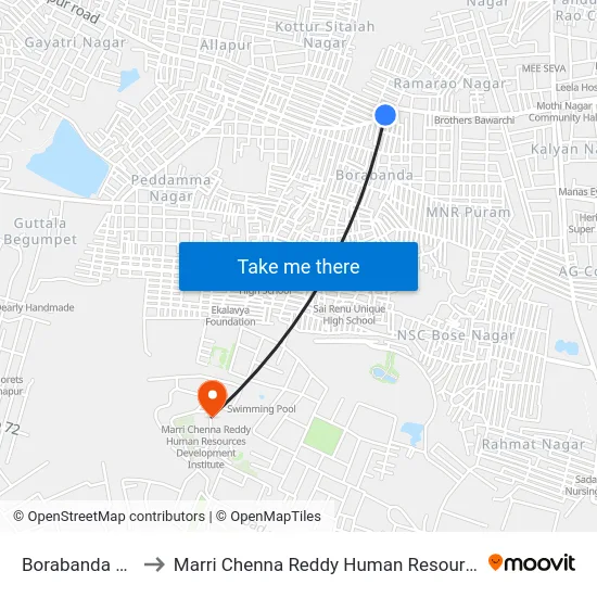 Borabanda Bus Station to Marri Chenna Reddy Human Resources Development Institute map