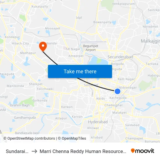 Sundaraiah Park to Marri Chenna Reddy Human Resources Development Institute map