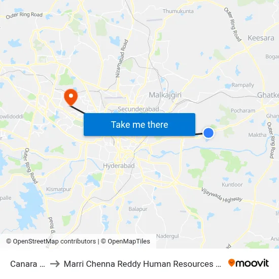 Canara Nagar to Marri Chenna Reddy Human Resources Development Institute map