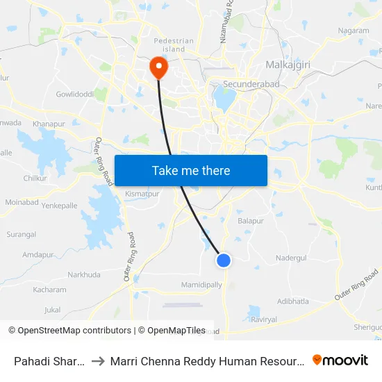 Pahadi Shareef Village to Marri Chenna Reddy Human Resources Development Institute map