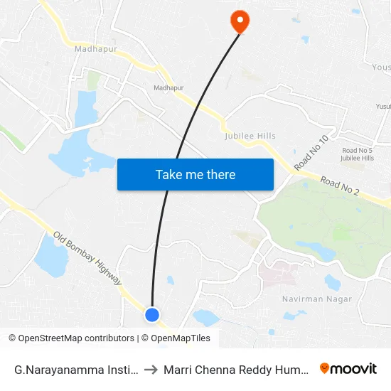 G.Narayanamma Institute Of Technology & Science to Marri Chenna Reddy Human Resources Development Institute map