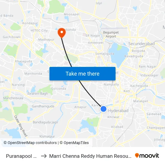 Puranapool Mastan Gati to Marri Chenna Reddy Human Resources Development Institute map