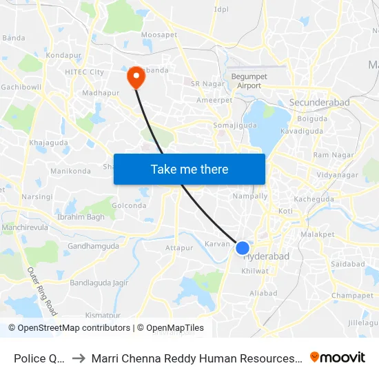 Police Quarters to Marri Chenna Reddy Human Resources Development Institute map