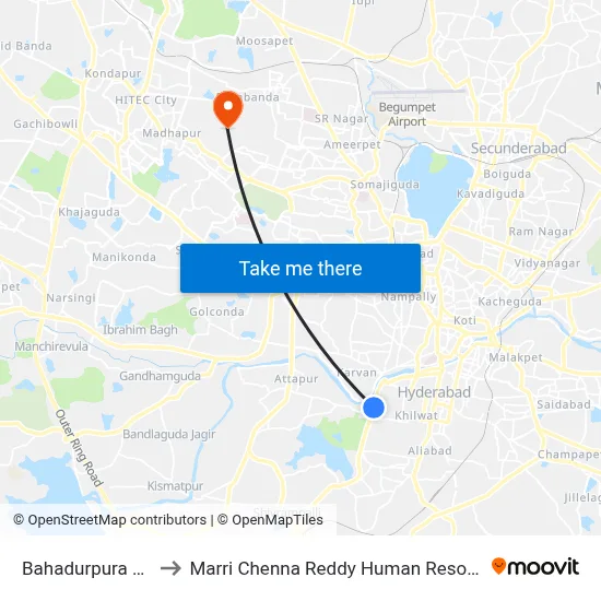 Bahadurpura Police Station to Marri Chenna Reddy Human Resources Development Institute map