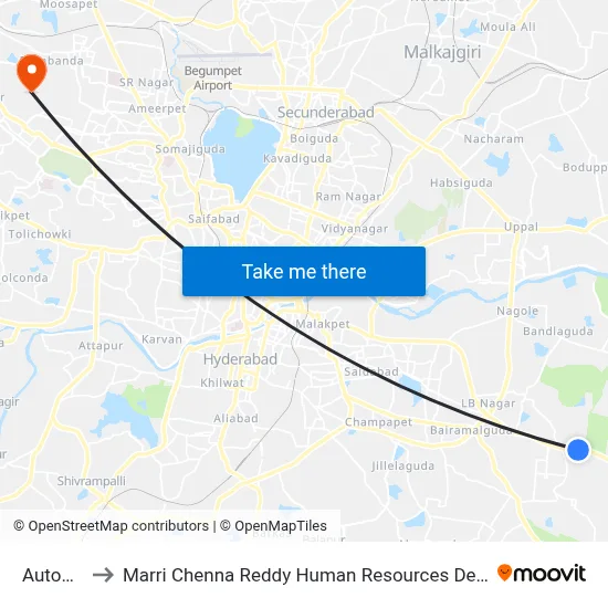 Autonagar to Marri Chenna Reddy Human Resources Development Institute map