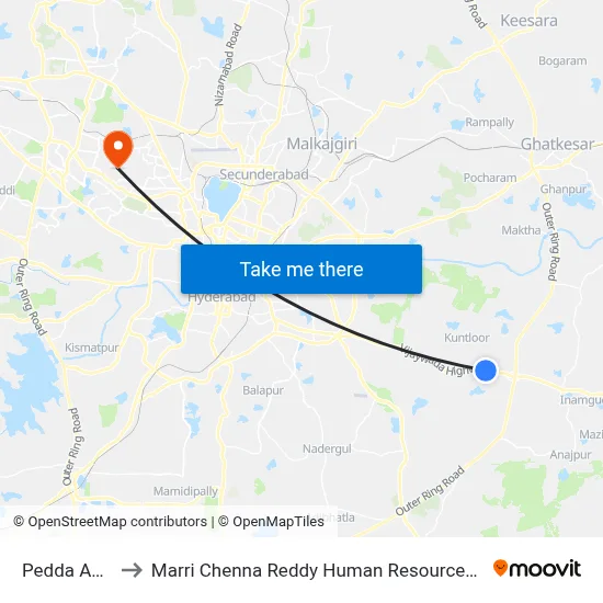 Pedda Amberpet to Marri Chenna Reddy Human Resources Development Institute map