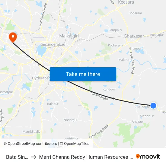 Bata Singaram to Marri Chenna Reddy Human Resources Development Institute map