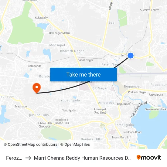 Ferozguda to Marri Chenna Reddy Human Resources Development Institute map