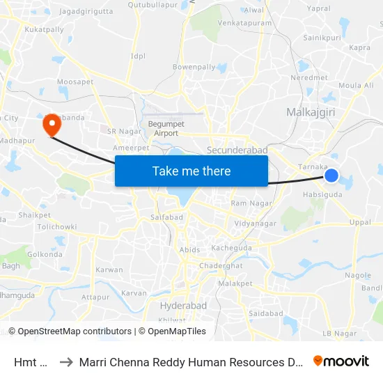 Hmt Nagar to Marri Chenna Reddy Human Resources Development Institute map