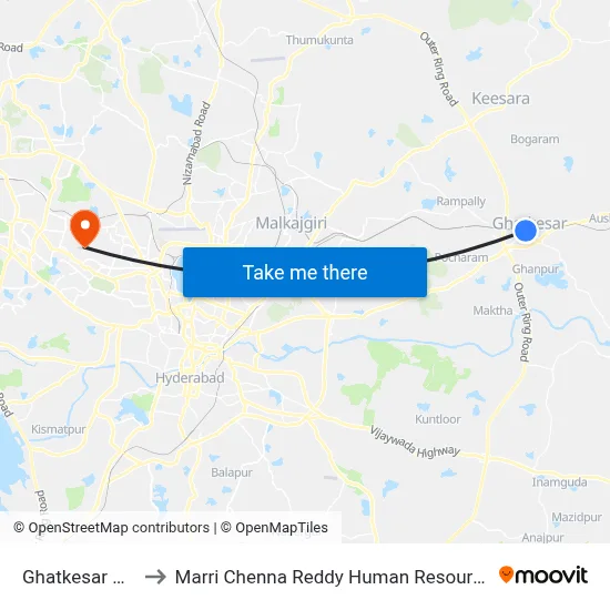 Ghatkesar Bus Station to Marri Chenna Reddy Human Resources Development Institute map