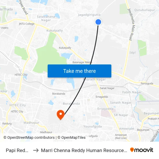 Papi Reddy Nagar to Marri Chenna Reddy Human Resources Development Institute map