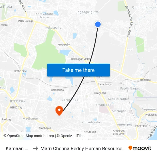 Kamaan Bus Stop to Marri Chenna Reddy Human Resources Development Institute map