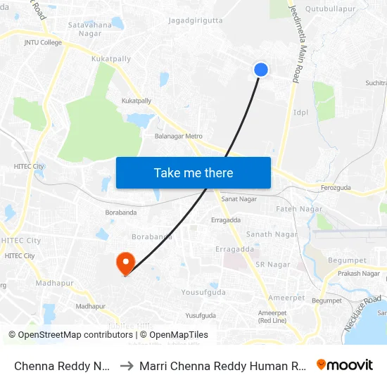 Chenna Reddy Nagar Industrial Area to Marri Chenna Reddy Human Resources Development Institute map
