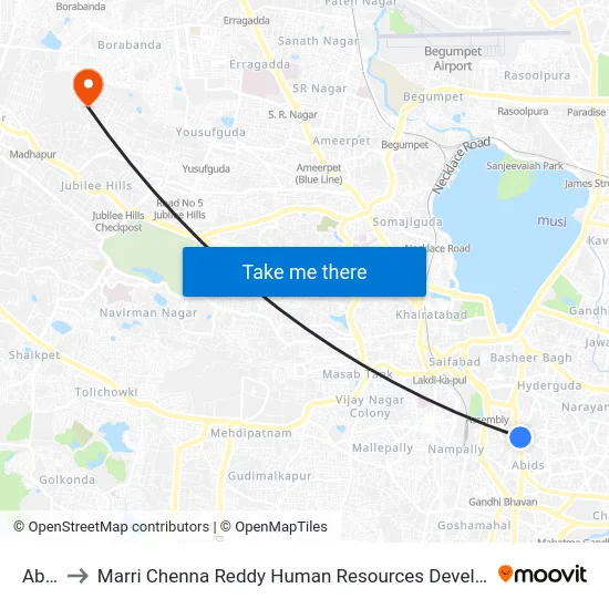 Abids to Marri Chenna Reddy Human Resources Development Institute map