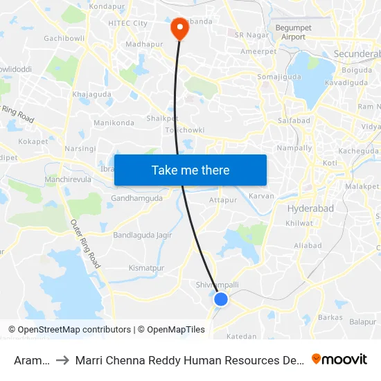 Aramghar to Marri Chenna Reddy Human Resources Development Institute map