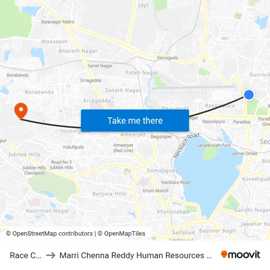 Race Course to Marri Chenna Reddy Human Resources Development Institute map