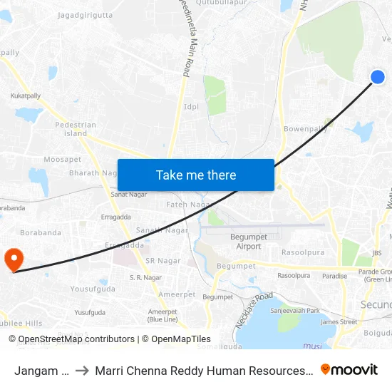 Jangam Colony to Marri Chenna Reddy Human Resources Development Institute map