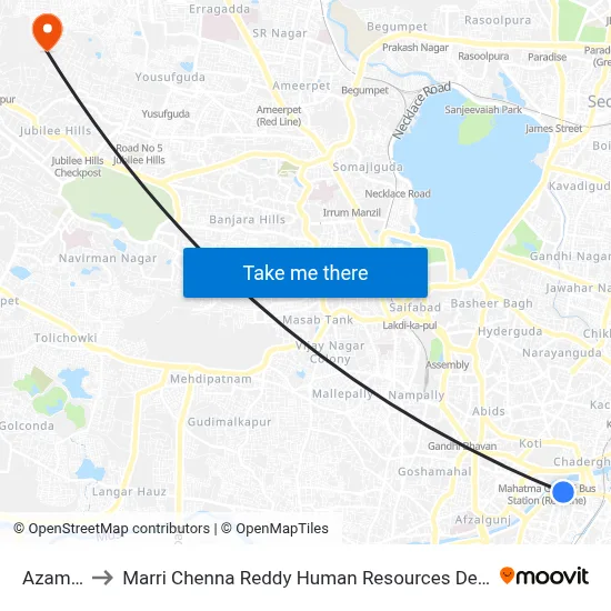 Azampura to Marri Chenna Reddy Human Resources Development Institute map