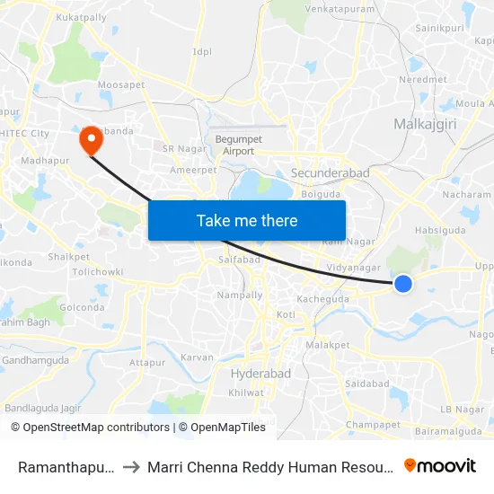 Ramanthapur T.V Studio to Marri Chenna Reddy Human Resources Development Institute map