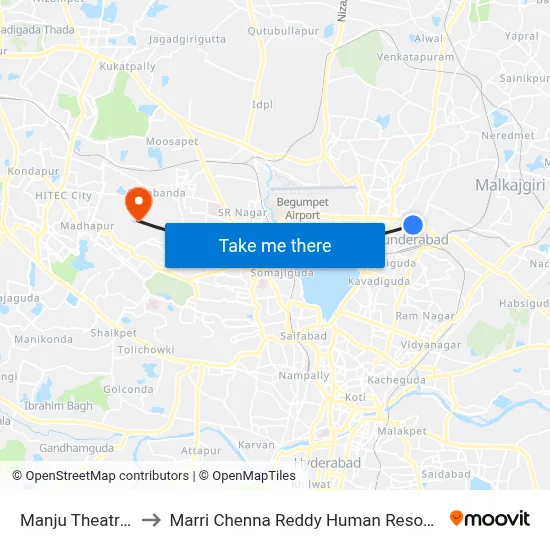 Manju Theatre / Sangeeth to Marri Chenna Reddy Human Resources Development Institute map