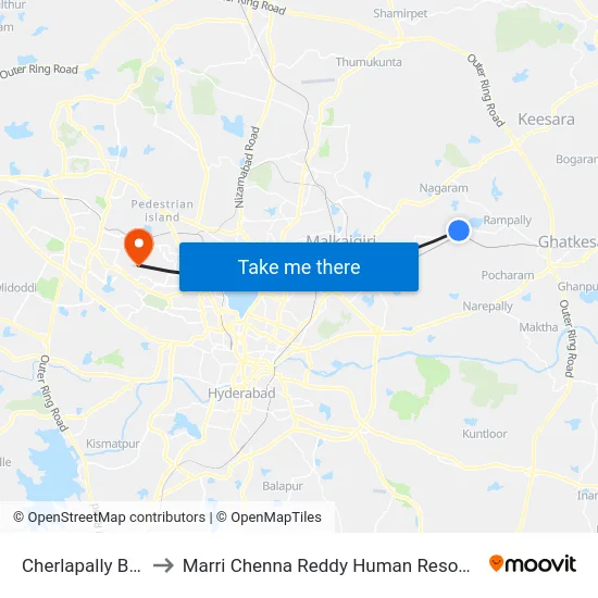Cherlapally Bus Terminus to Marri Chenna Reddy Human Resources Development Institute map