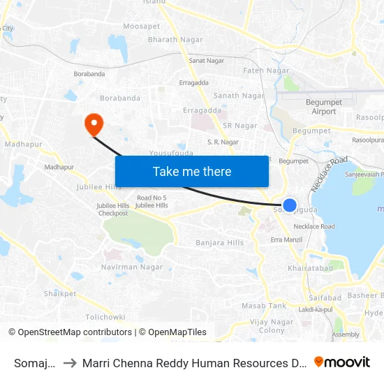 Somajiguda to Marri Chenna Reddy Human Resources Development Institute map
