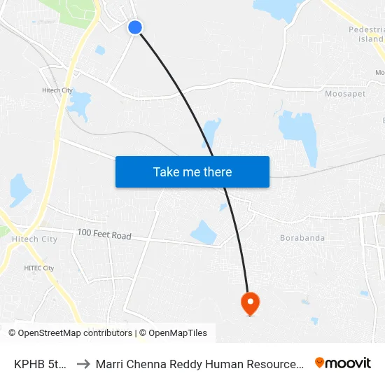 KPHB 5th Phase to Marri Chenna Reddy Human Resources Development Institute map