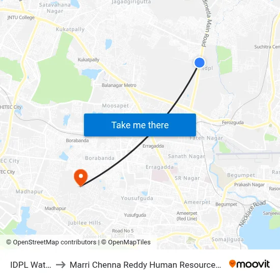 IDPL Water Tank to Marri Chenna Reddy Human Resources Development Institute map