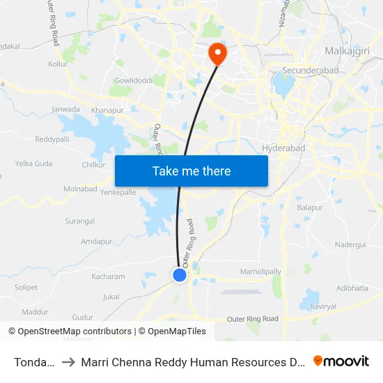 Tonda Pally to Marri Chenna Reddy Human Resources Development Institute map