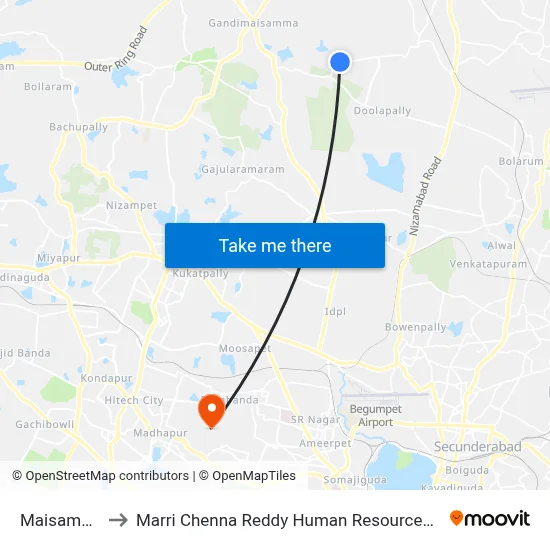 Maisammaguda to Marri Chenna Reddy Human Resources Development Institute map
