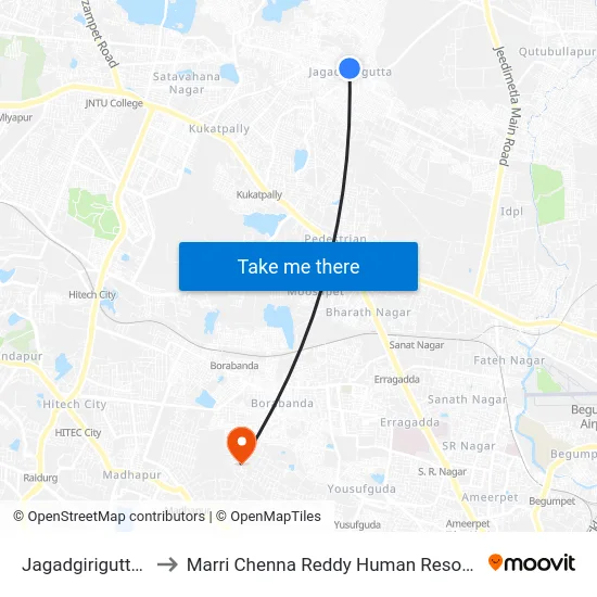 Jagadgirigutta Bus Station to Marri Chenna Reddy Human Resources Development Institute map