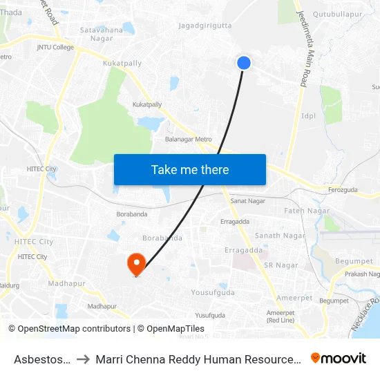Asbestos Colony to Marri Chenna Reddy Human Resources Development Institute map