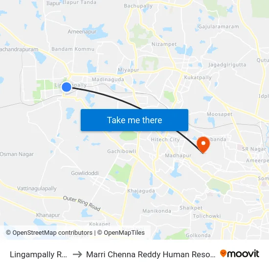 Lingampally Railway Station to Marri Chenna Reddy Human Resources Development Institute map