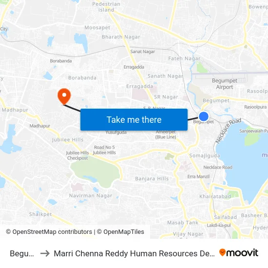 Begumpet to Marri Chenna Reddy Human Resources Development Institute map