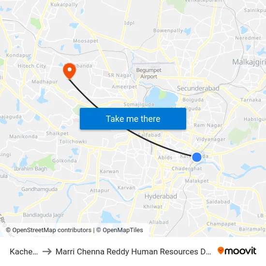 Kacheguda to Marri Chenna Reddy Human Resources Development Institute map