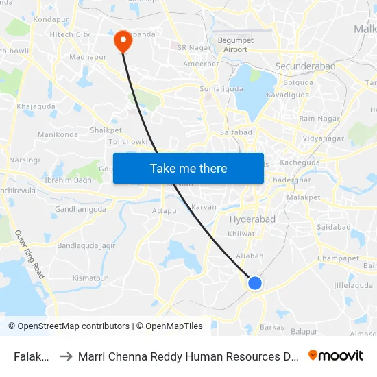 Falaknuma to Marri Chenna Reddy Human Resources Development Institute map