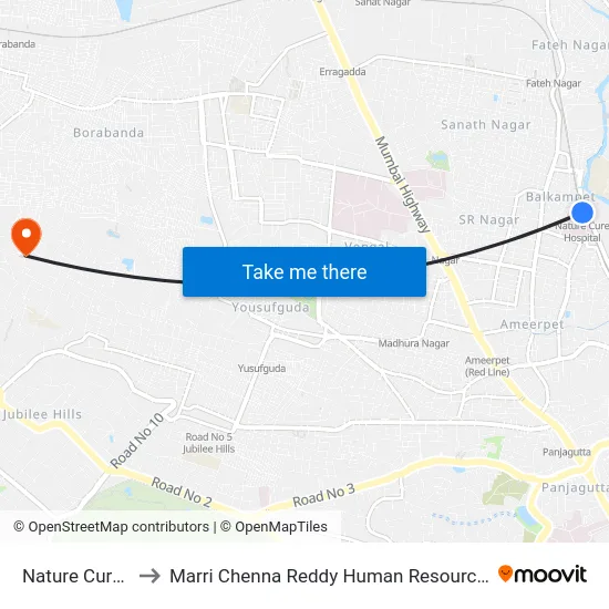 Nature Cure Hospital to Marri Chenna Reddy Human Resources Development Institute map