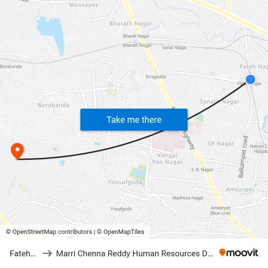 Fatehnagar to Marri Chenna Reddy Human Resources Development Institute map