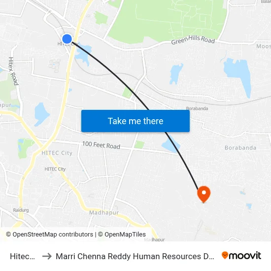 Hitech City to Marri Chenna Reddy Human Resources Development Institute map