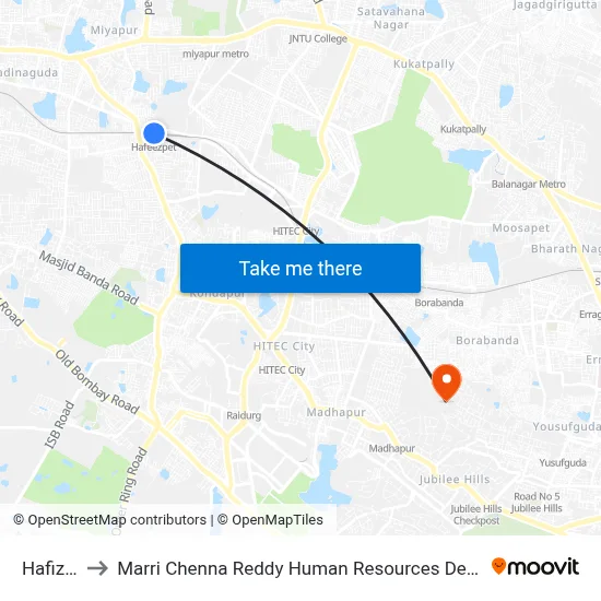 हफीजपेटा to मारी चेन्ना रेड्डी मानव संसाधन विकास संस्थान map