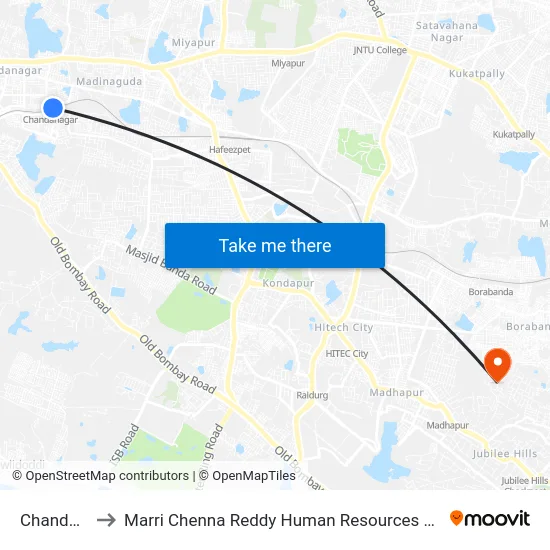 Chandanagar to Marri Chenna Reddy Human Resources Development Institute map
