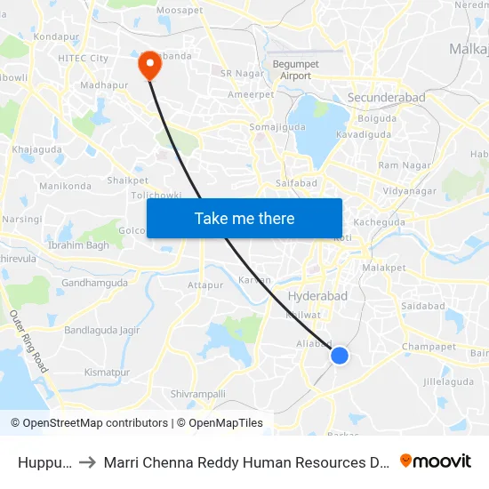 Huppuguda to Marri Chenna Reddy Human Resources Development Institute map