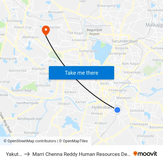 Yakutpura to Marri Chenna Reddy Human Resources Development Institute map