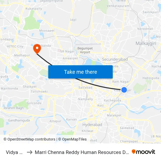 Vidya Nagar to Marri Chenna Reddy Human Resources Development Institute map