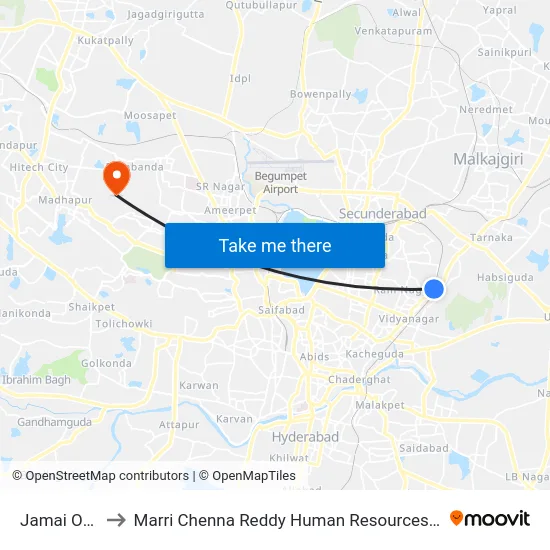 Jamai Osmania to Marri Chenna Reddy Human Resources Development Institute map
