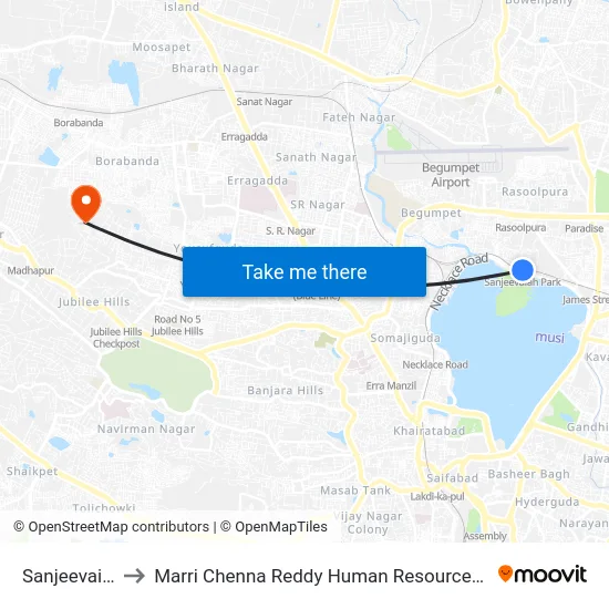 Sanjeevaiah Park to Marri Chenna Reddy Human Resources Development Institute map