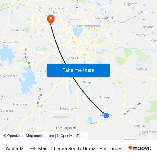 Adibatla Village to Marri Chenna Reddy Human Resources Development Institute map