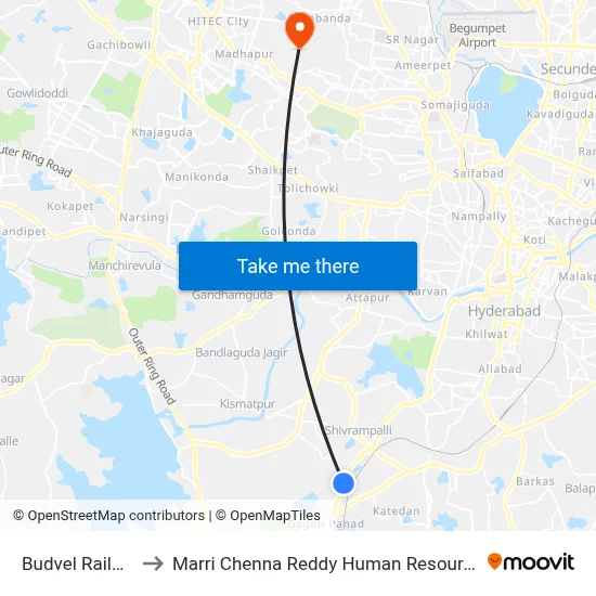Budvel Railway Station to Marri Chenna Reddy Human Resources Development Institute map