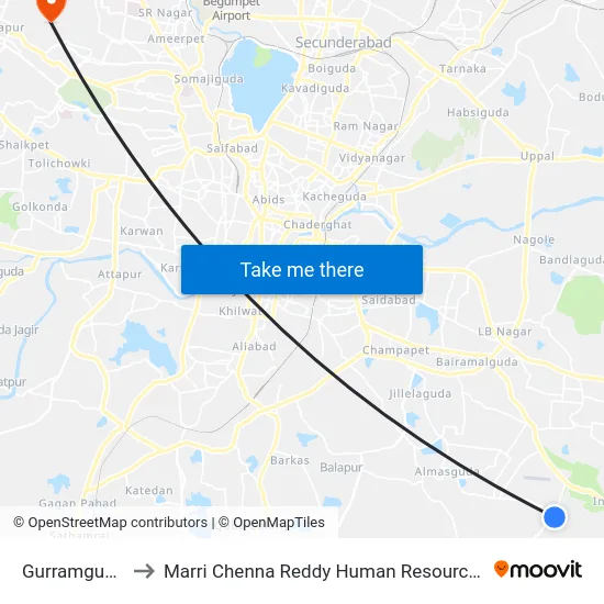 Gurramguda Village to Marri Chenna Reddy Human Resources Development Institute map